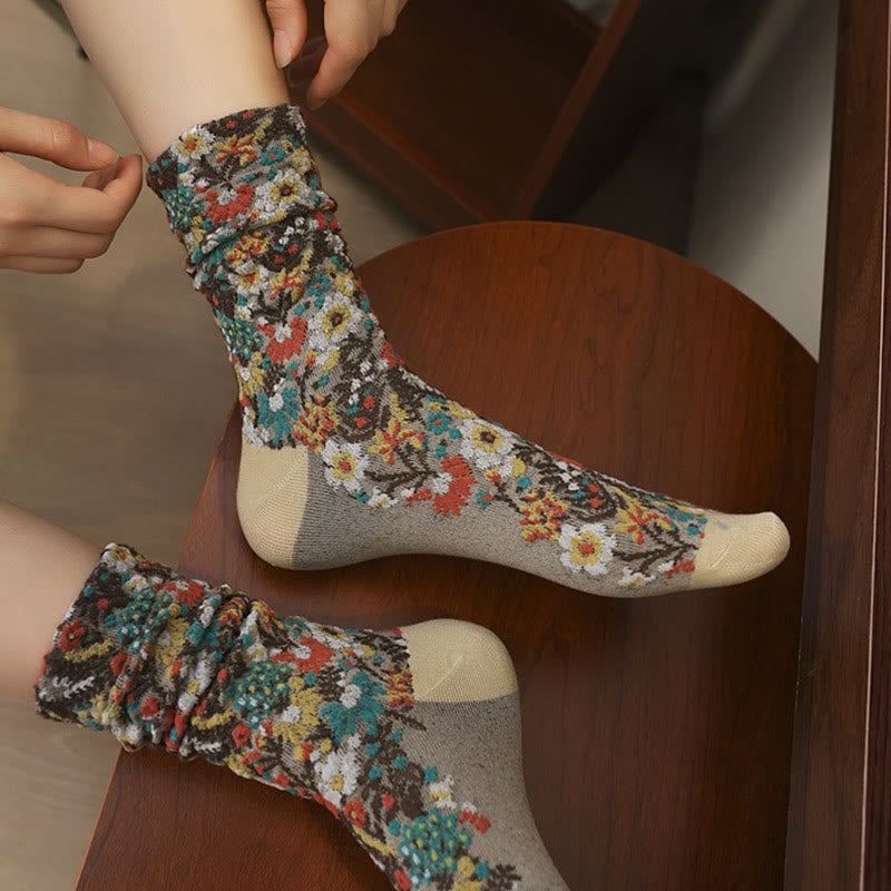 Nimara Ritual Ethnic Textured Floral Pattern Women's Micro Crew Cotton Socks