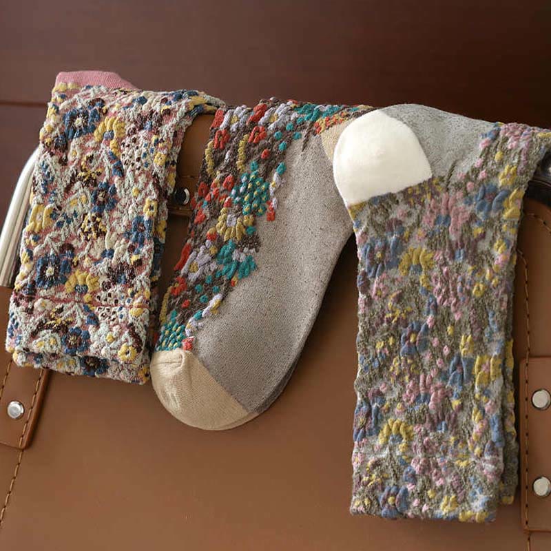 Nimara Ritual Ethnic Textured Floral Pattern Women's Micro Crew Cotton Socks