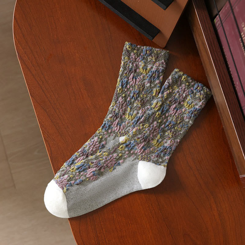 Nimara Ritual Ethnic Textured Floral Pattern Women's Micro Crew Cotton Socks