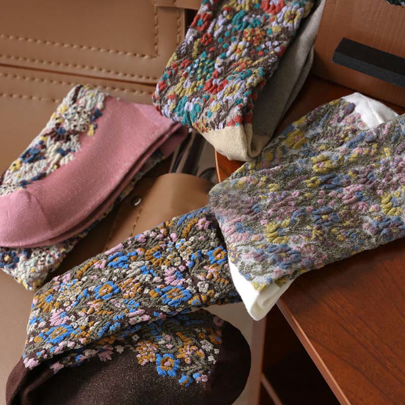 Nimara Ritual Ethnic Textured Floral Pattern Women's Micro Crew Cotton Socks