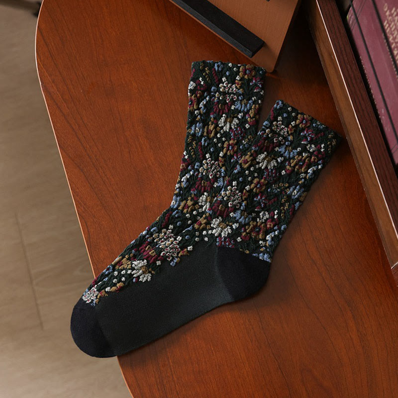Nimara Ritual Ethnic Textured Floral Pattern Women's Micro Crew Cotton Socks