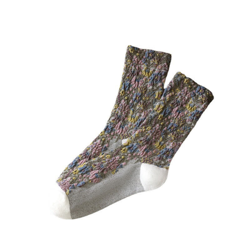 Nimara Ritual Ethnic Textured Floral Pattern Women's Micro Crew Cotton Socks