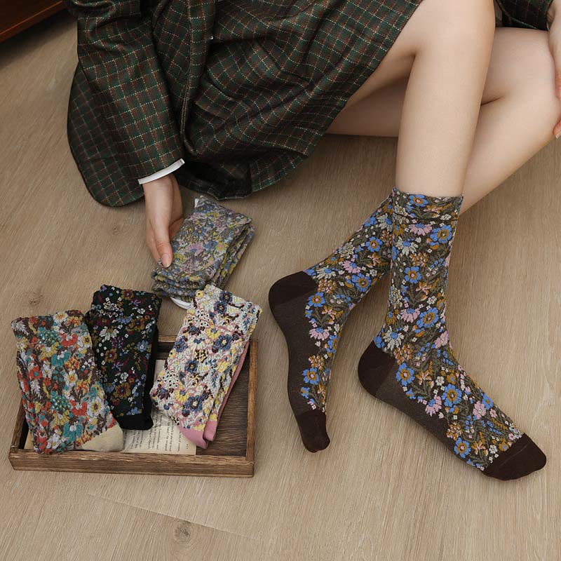 Nimara Ritual Ethnic Textured Floral Pattern Women's Micro Crew Cotton Socks
