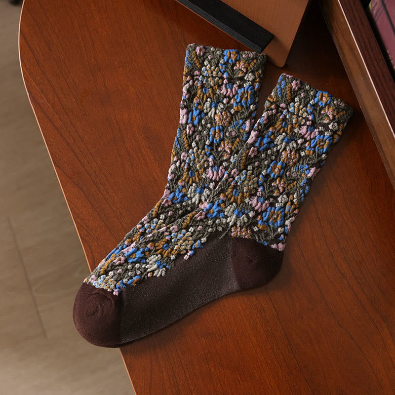 Nimara Ritual Ethnic Textured Floral Pattern Women's Micro Crew Cotton Socks
