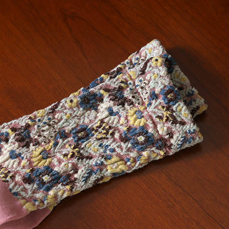 Nimara Ritual Ethnic Textured Floral Pattern Women's Micro Crew Cotton Socks