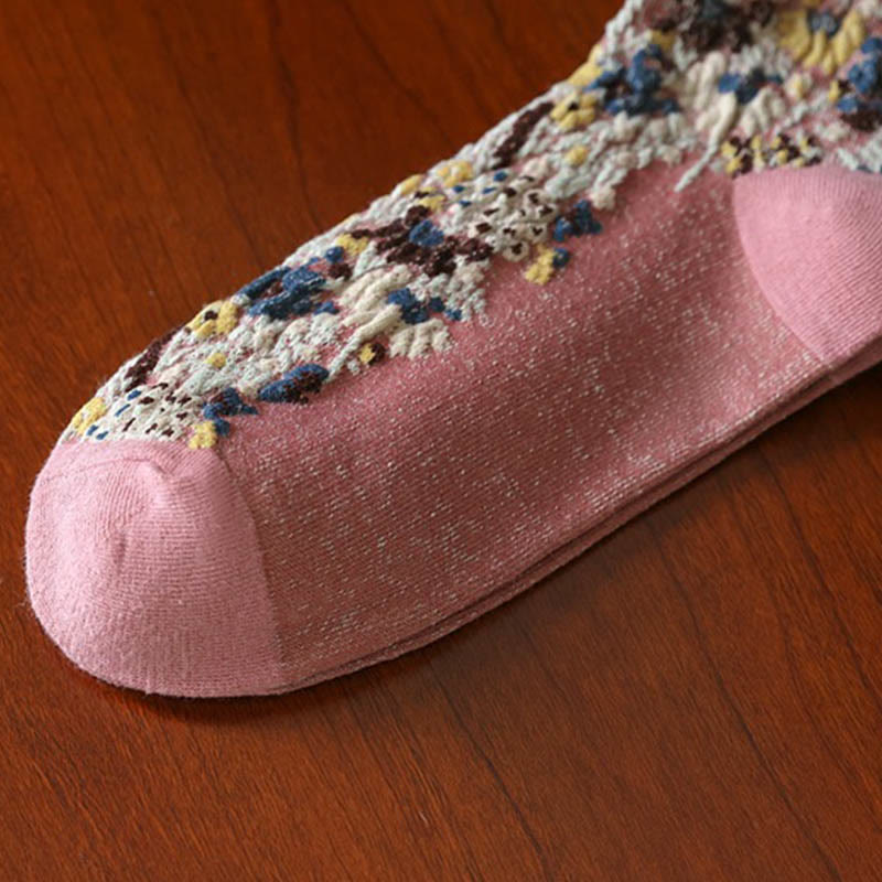 Nimara Ritual Ethnic Textured Floral Pattern Women's Micro Crew Cotton Socks