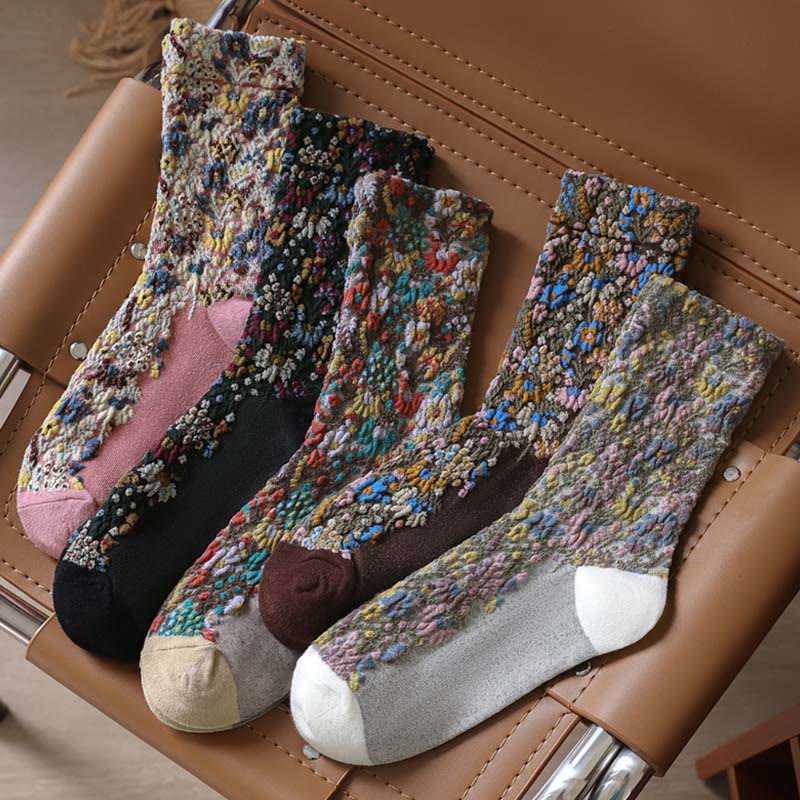 Nimara Ritual Ethnic Textured Floral Pattern Women's Micro Crew Cotton Socks