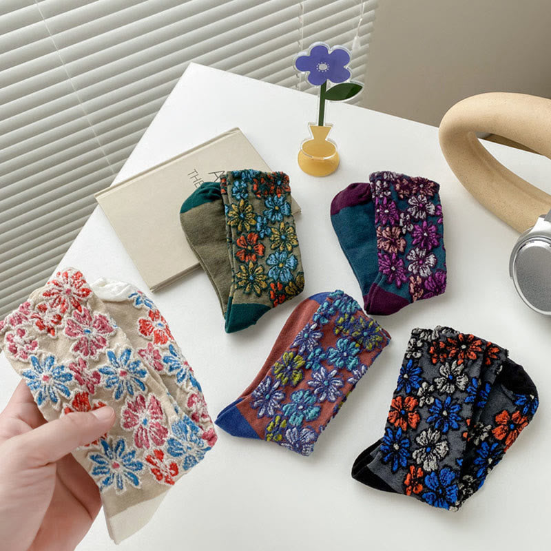 Nimara Ritual Ethnic Textured Floral Contrasting Color Design Women's Micro Crew Cotton Socks