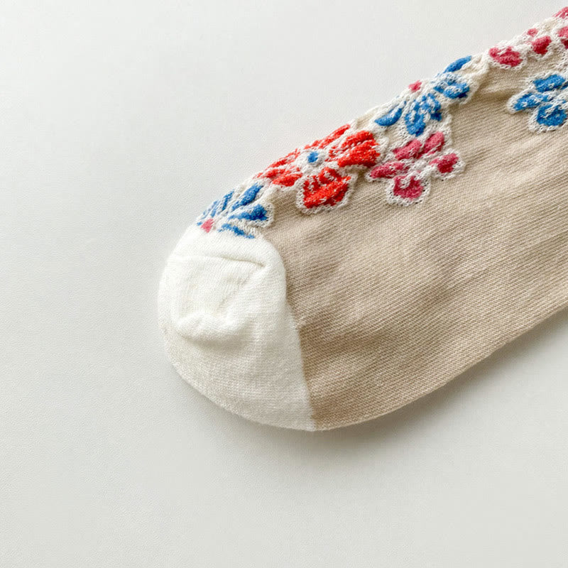 Nimara Ritual Ethnic Textured Floral Contrasting Color Design Women's Micro Crew Cotton Socks
