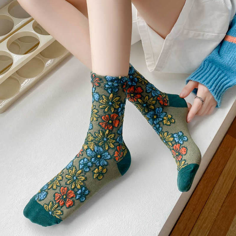 Nimara Ritual Ethnic Textured Floral Contrasting Color Design Women's Micro Crew Cotton Socks