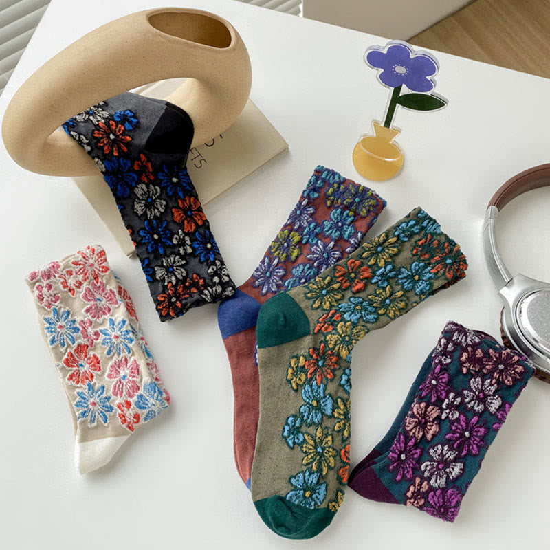 Nimara Ritual Ethnic Textured Floral Contrasting Color Design Women's Micro Crew Cotton Socks