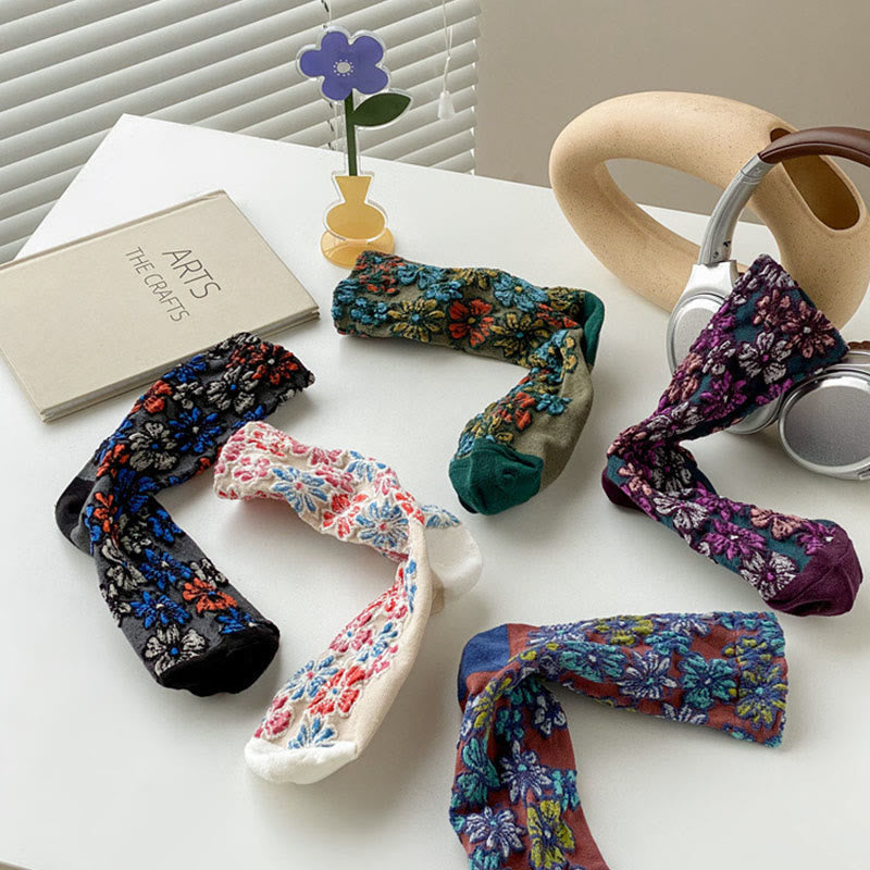 Nimara Ritual Ethnic Textured Floral Contrasting Color Design Women's Micro Crew Cotton Socks