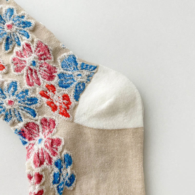Nimara Ritual Ethnic Textured Floral Contrasting Color Design Women's Micro Crew Cotton Socks
