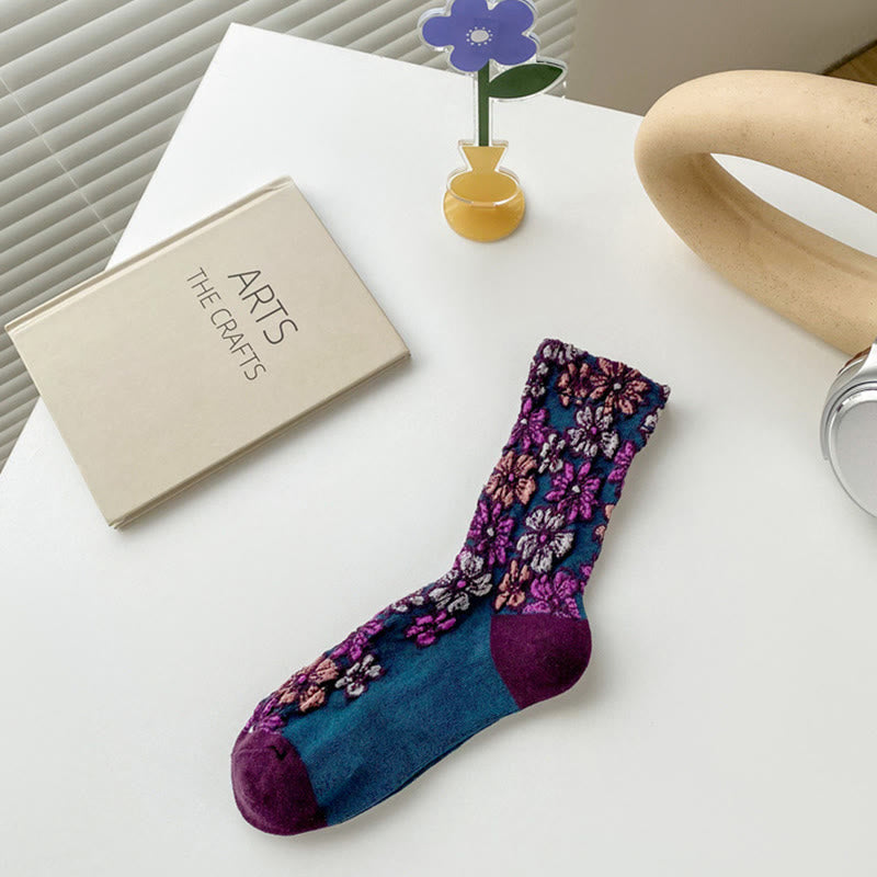 Nimara Ritual Ethnic Textured Floral Contrasting Color Design Women's Micro Crew Cotton Socks
