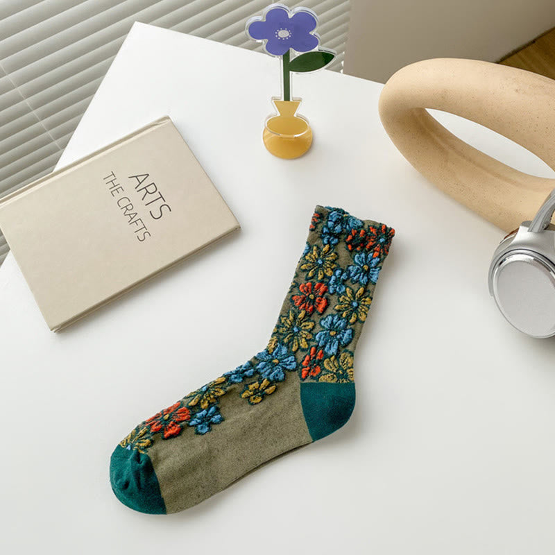 Nimara Ritual Ethnic Textured Floral Contrasting Color Design Women's Micro Crew Cotton Socks