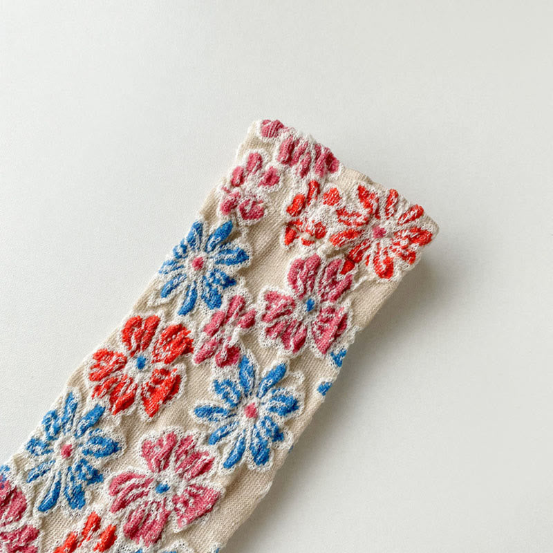 Nimara Ritual Ethnic Textured Floral Contrasting Color Design Women's Micro Crew Cotton Socks