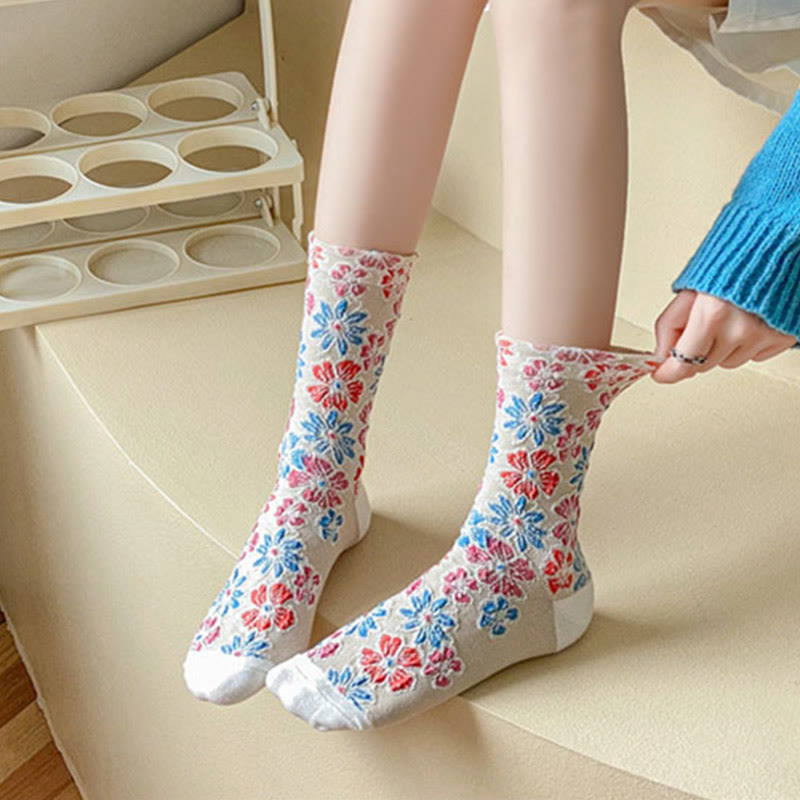 Nimara Ritual Ethnic Textured Floral Contrasting Color Design Women's Micro Crew Cotton Socks