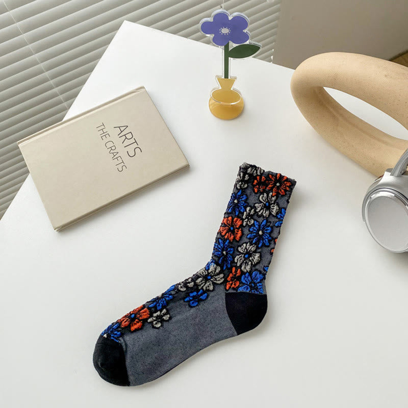 Nimara Ritual Ethnic Textured Floral Contrasting Color Design Women's Micro Crew Cotton Socks