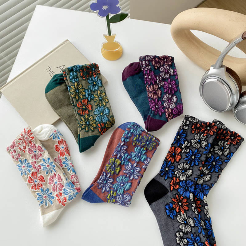 Nimara Ritual Ethnic Textured Floral Contrasting Color Design Women's Micro Crew Cotton Socks