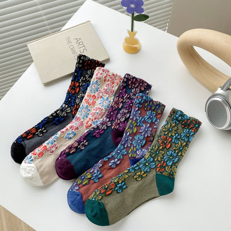Nimara Ritual Ethnic Textured Floral Contrasting Color Design Women's Micro Crew Cotton Socks