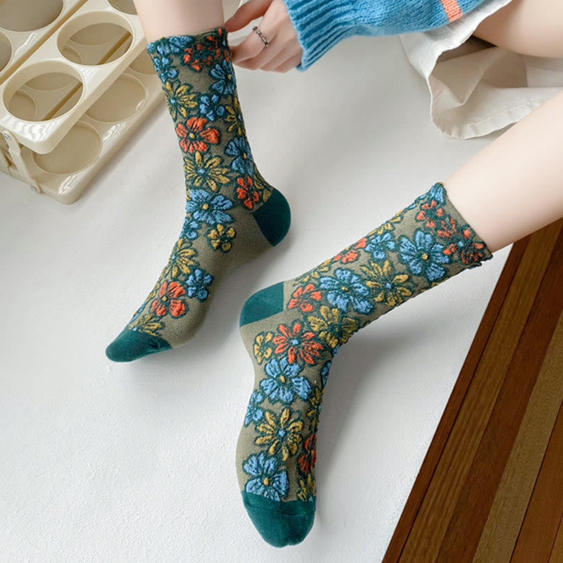 Nimara Ritual Ethnic Textured Floral Contrasting Color Design Women's Micro Crew Cotton Socks
