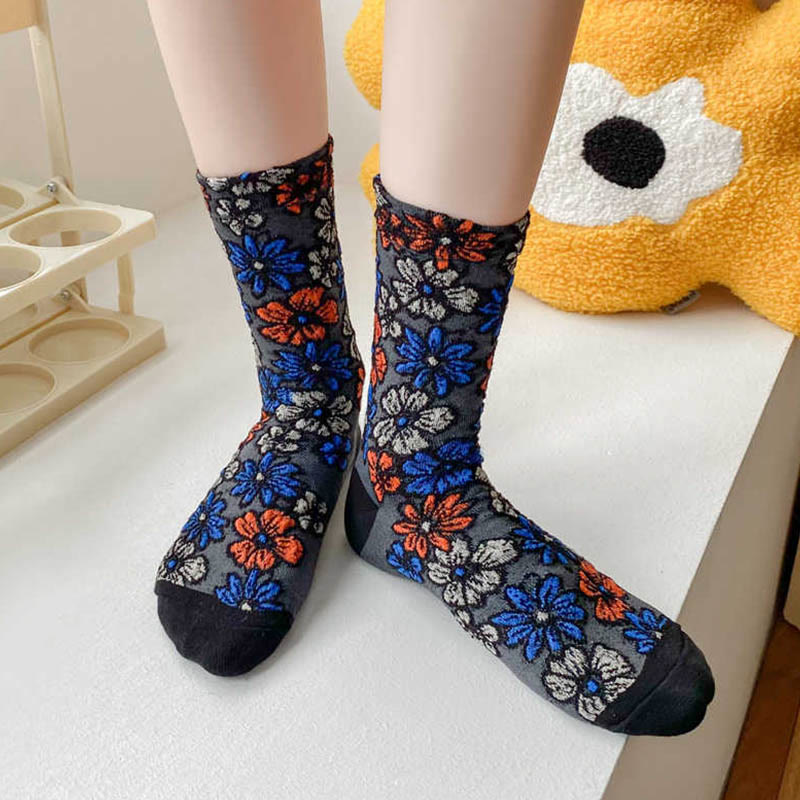 Nimara Ritual Ethnic Textured Floral Contrasting Color Design Women's Micro Crew Cotton Socks