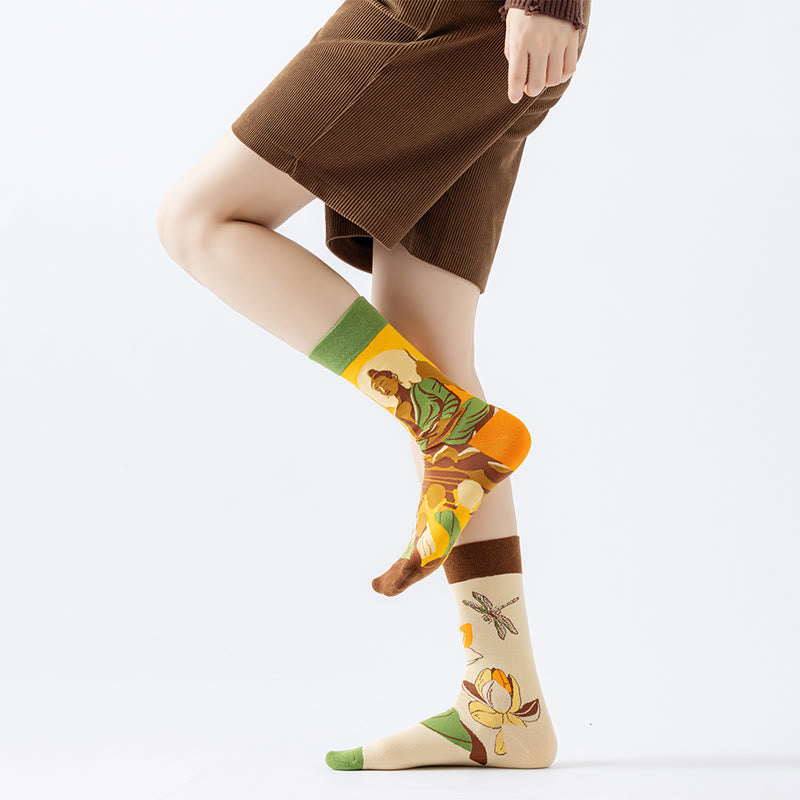 Nimara Ritual Casual Meditative Buddha Lotus Dragonfly Micro Crew Women's Socks