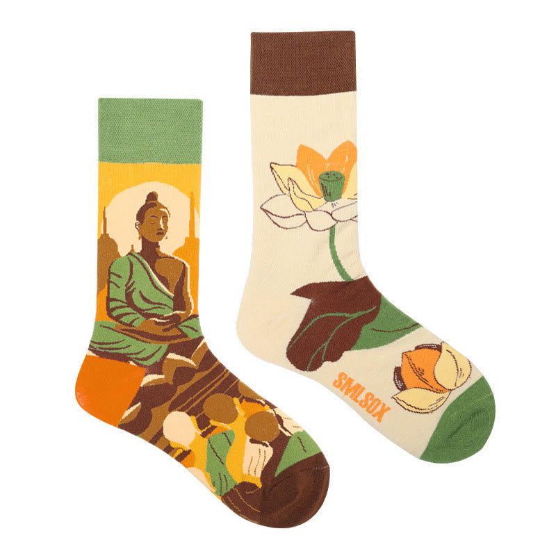 Nimara Ritual "Be Here Now" Casual Buddha Lotus Dragonfly Women's Socks Includes Gift Message Card