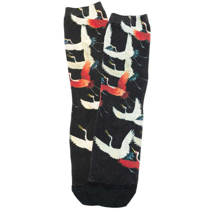 Nimara Ritual Casual White Red Cranes Micro Crew Men Women Unisex Socks
