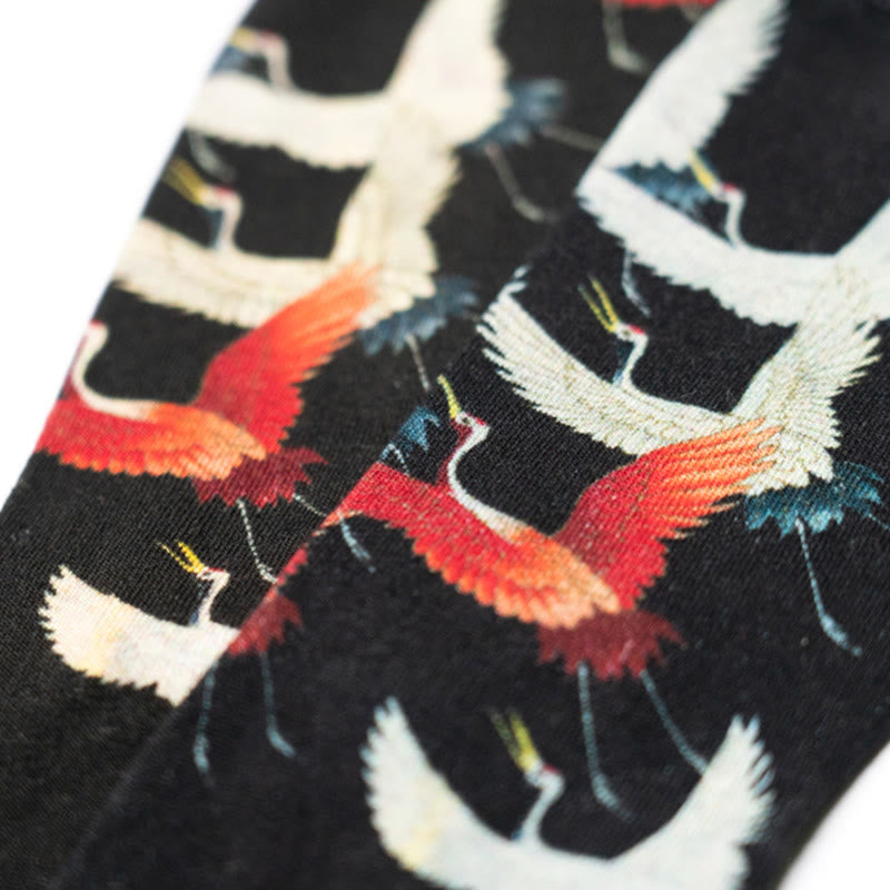 Nimara Ritual Casual White Red Cranes Micro Crew Men Women Unisex Socks