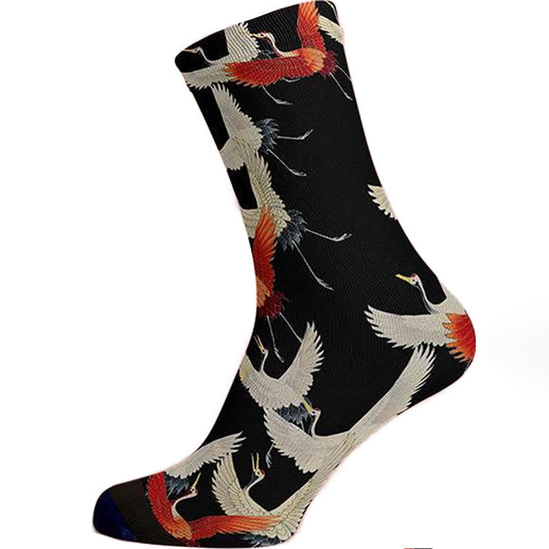 Nimara Ritual Casual White Red Cranes Micro Crew Men Women Unisex Socks