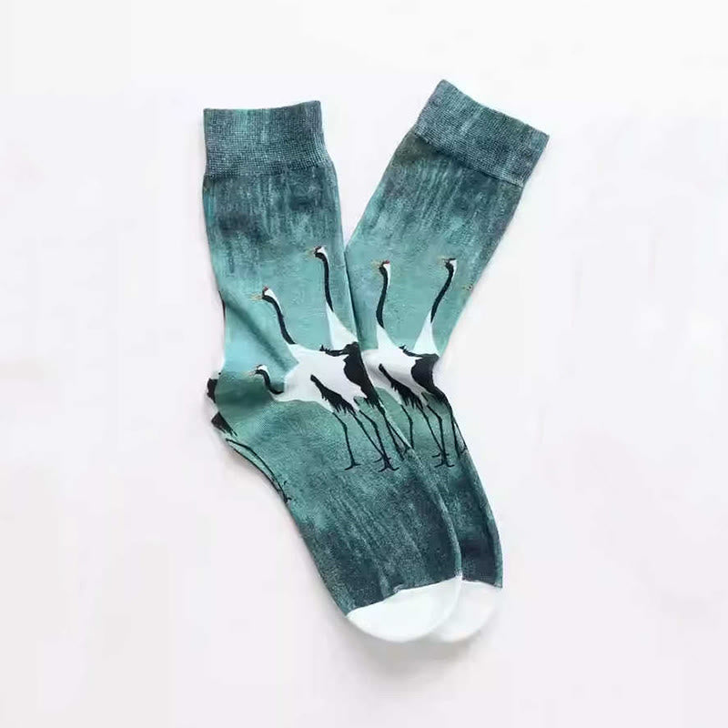 Nimara Ritual "Inner Calm" Casual White Crane Micro Crew Women's Socks Includes Gift Message Card