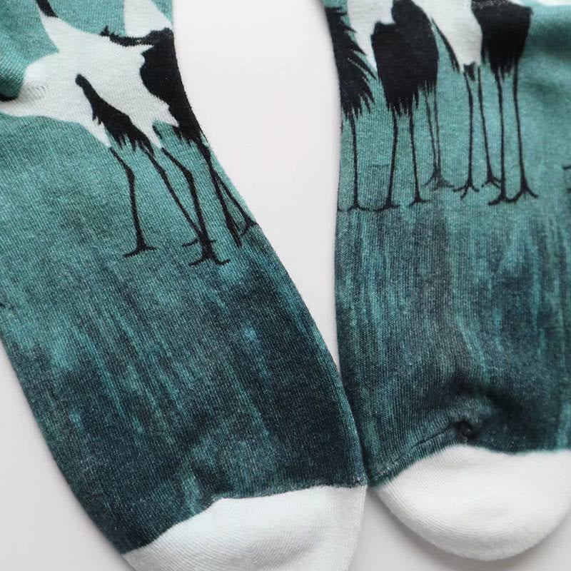 Nimara Ritual "Inner Calm" Casual White Crane Micro Crew Women's Socks Includes Gift Message Card
