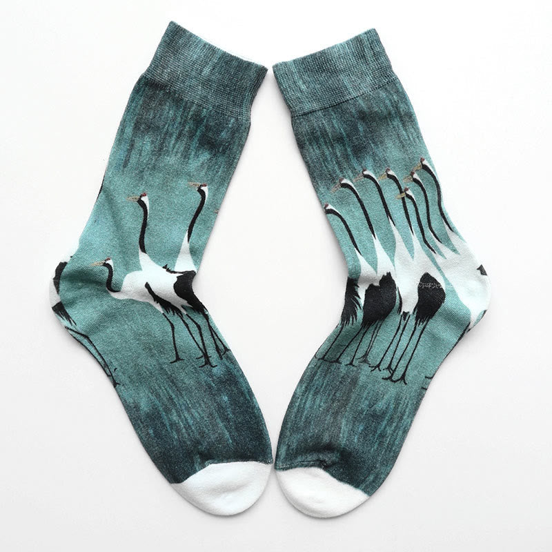 Nimara Ritual Casual White Crane Cotton Micro Crew Women's Socks