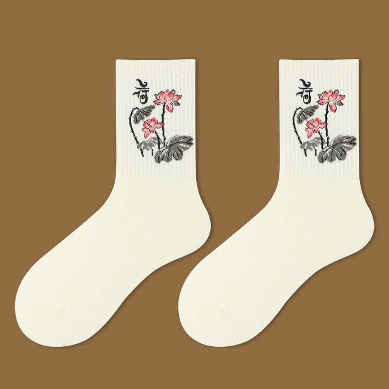 Nimara Ritual Casual Lotus Pavilion Deer Peaceful Character Swallows Micro Crew Women's Socks