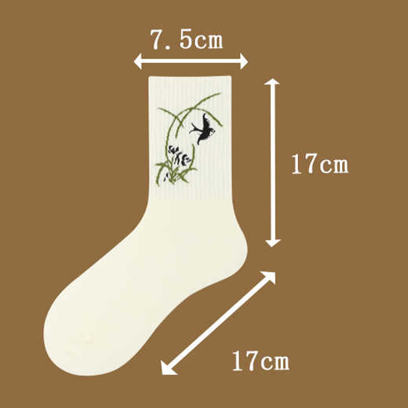 Nimara Ritual Casual Lotus Pavilion Deer Peaceful Character Swallows Micro Crew Women's Socks