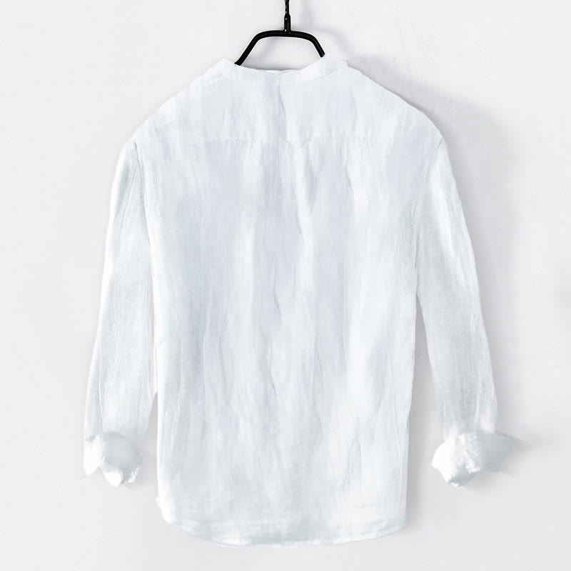 Nimara Ritual Solid Color Long Sleeve Half Button Shirt Cotton Linen Men Clothing