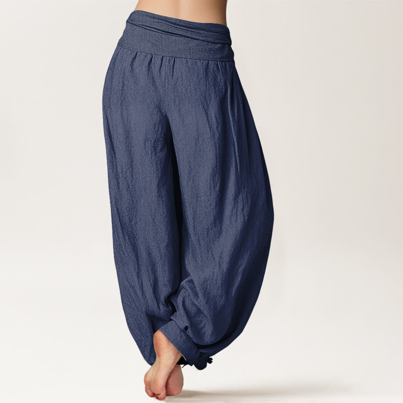 Nimara Ritual Lotus Unalome Symbol Pattern Women's Elastic Waist Harem Pure Cotton Pants