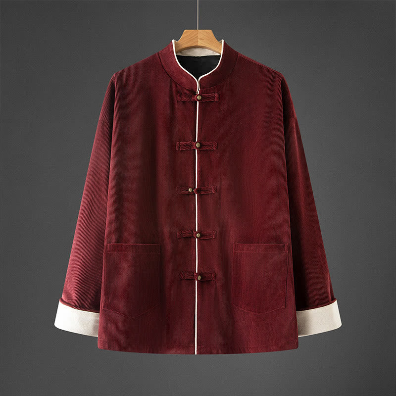 Nimara Ritual Men's Frog-Button Mandarin Collar Long Sleeve Cotton Jacket Tang Suit With Pockets