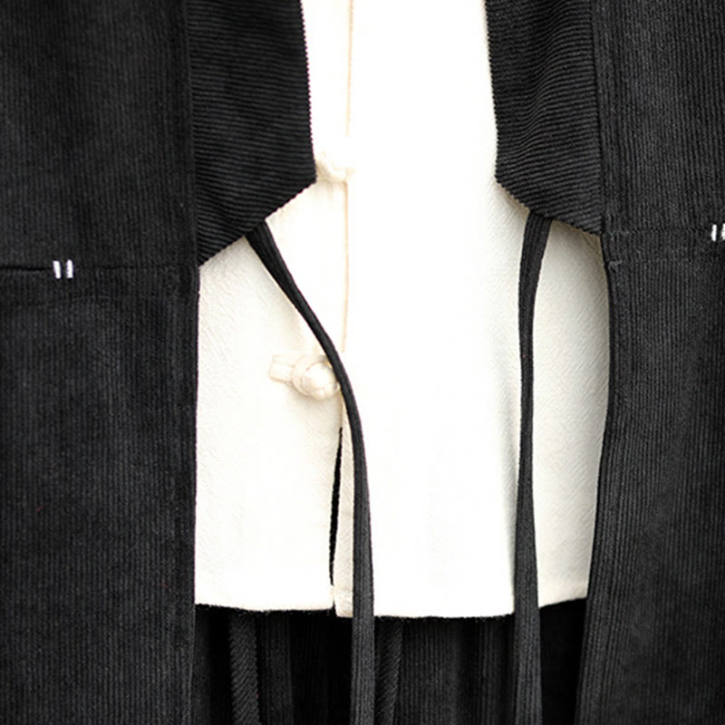 Nimara Ritual Solid Color Open Front Long Sleeve Jacket Men's Cotton Corduroy Kimono With Pockets