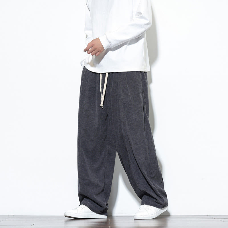 Nimara Ritual Plain Drawstring Pure Corduroy Men's Harem Pants With Pockets