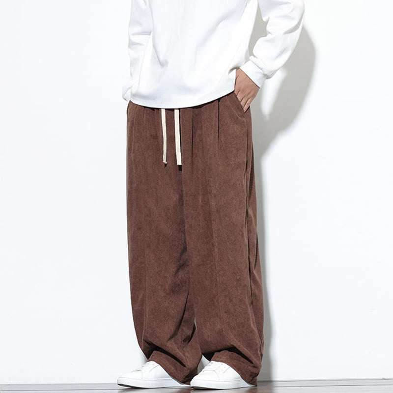 Nimara Ritual Plain Drawstring Pure Corduroy Men's Harem Pants With Pockets