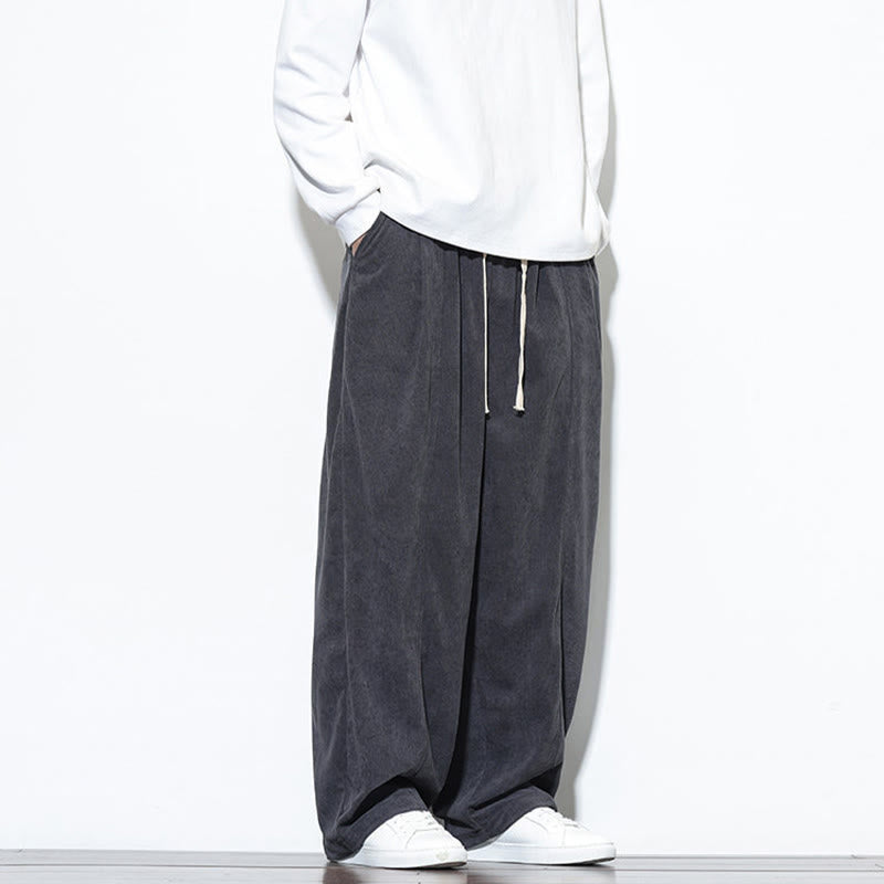 Nimara Ritual Plain Drawstring Pure Corduroy Men's Harem Pants With Pockets