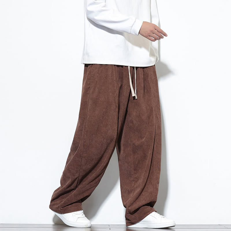Nimara Ritual Plain Drawstring Pure Corduroy Men's Harem Pants With Pockets