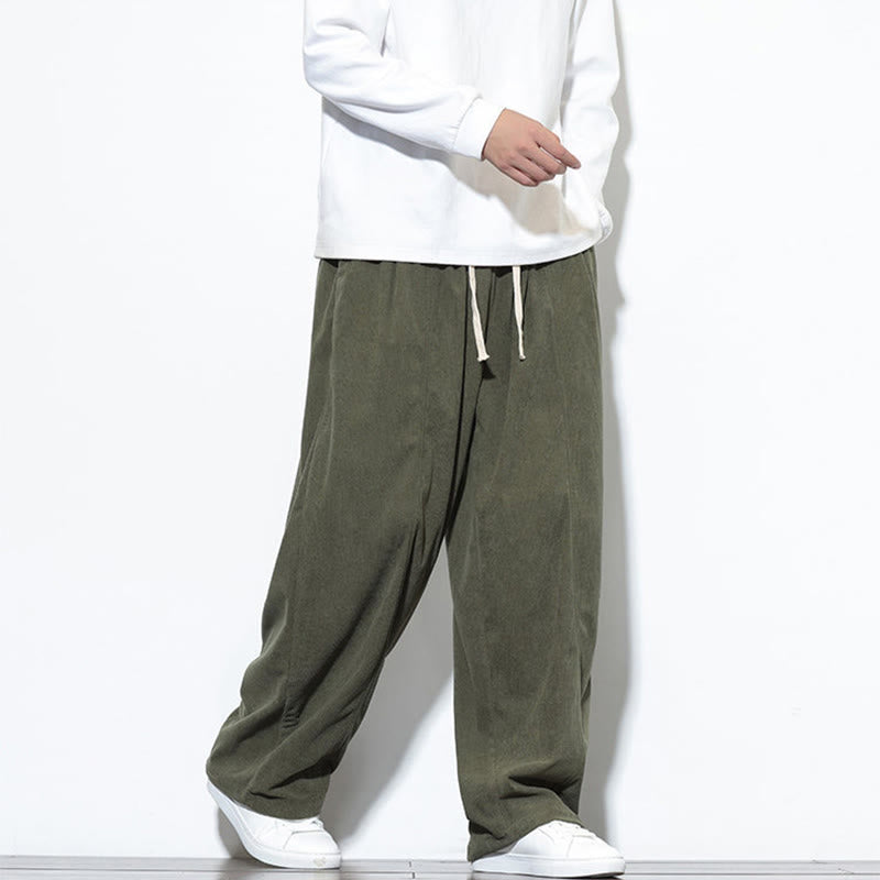Nimara Ritual Plain Drawstring Pure Corduroy Men's Harem Pants With Pockets