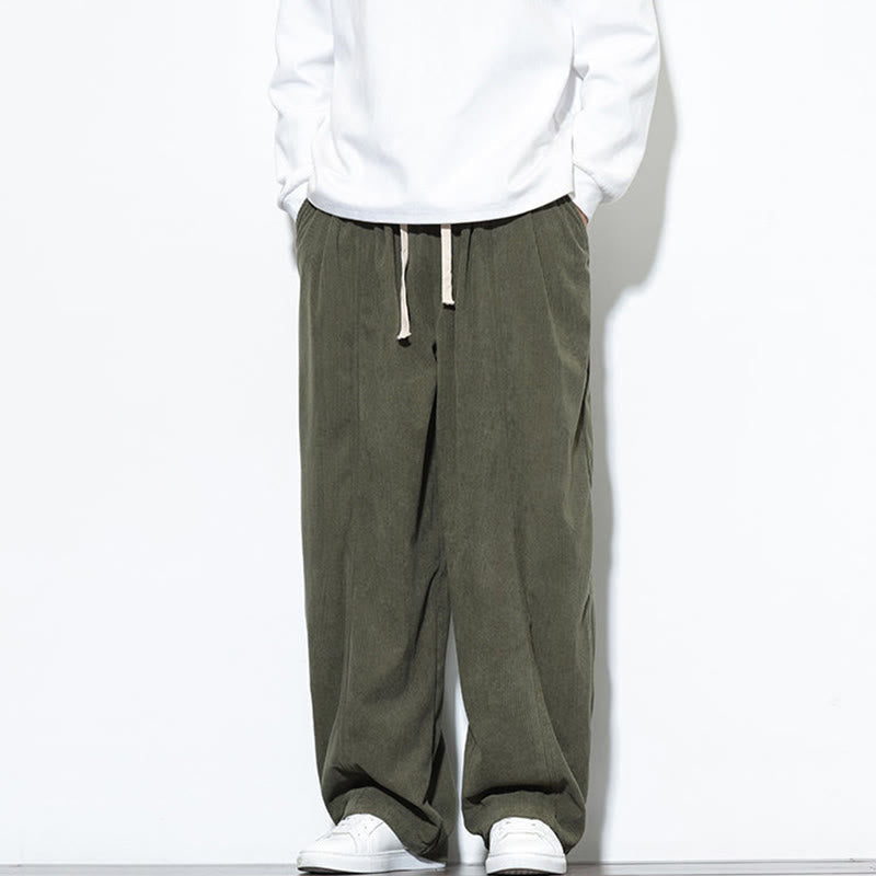 Nimara Ritual Plain Drawstring Pure Corduroy Men's Harem Pants With Pockets