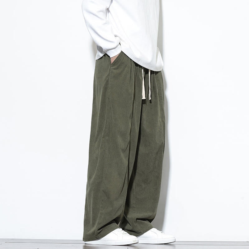 Nimara Ritual Plain Drawstring Pure Corduroy Men's Harem Pants With Pockets