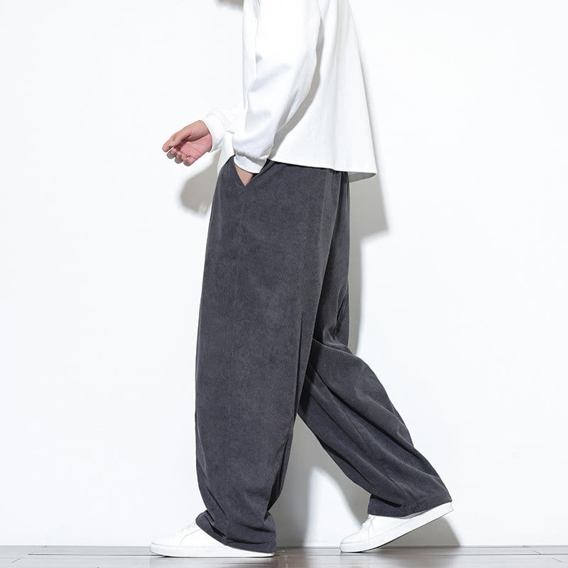 Nimara Ritual Plain Drawstring Pure Corduroy Men's Harem Pants With Pockets