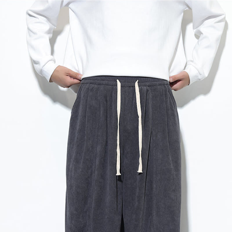 Nimara Ritual Plain Drawstring Pure Corduroy Men's Harem Pants With Pockets