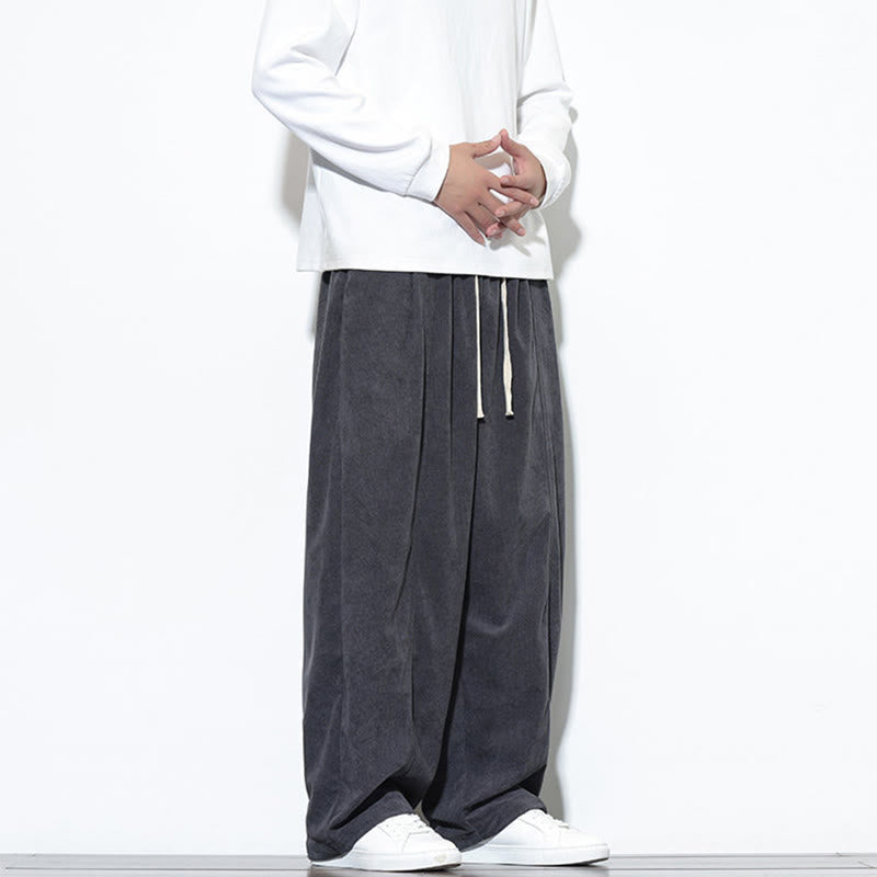 Nimara Ritual Plain Drawstring Pure Corduroy Men's Harem Pants With Pockets